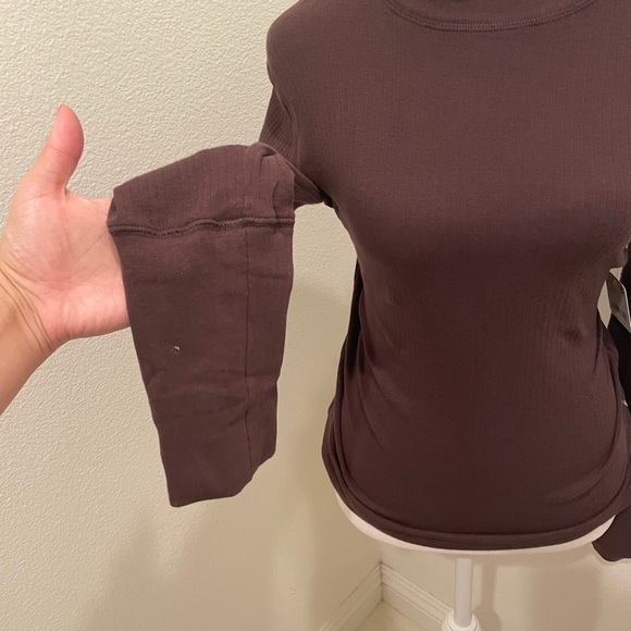 NWT Free people Womens Long Sleeve Ribbed shirt Half Turtle neck brown Espresso  - Picture 6 of 6